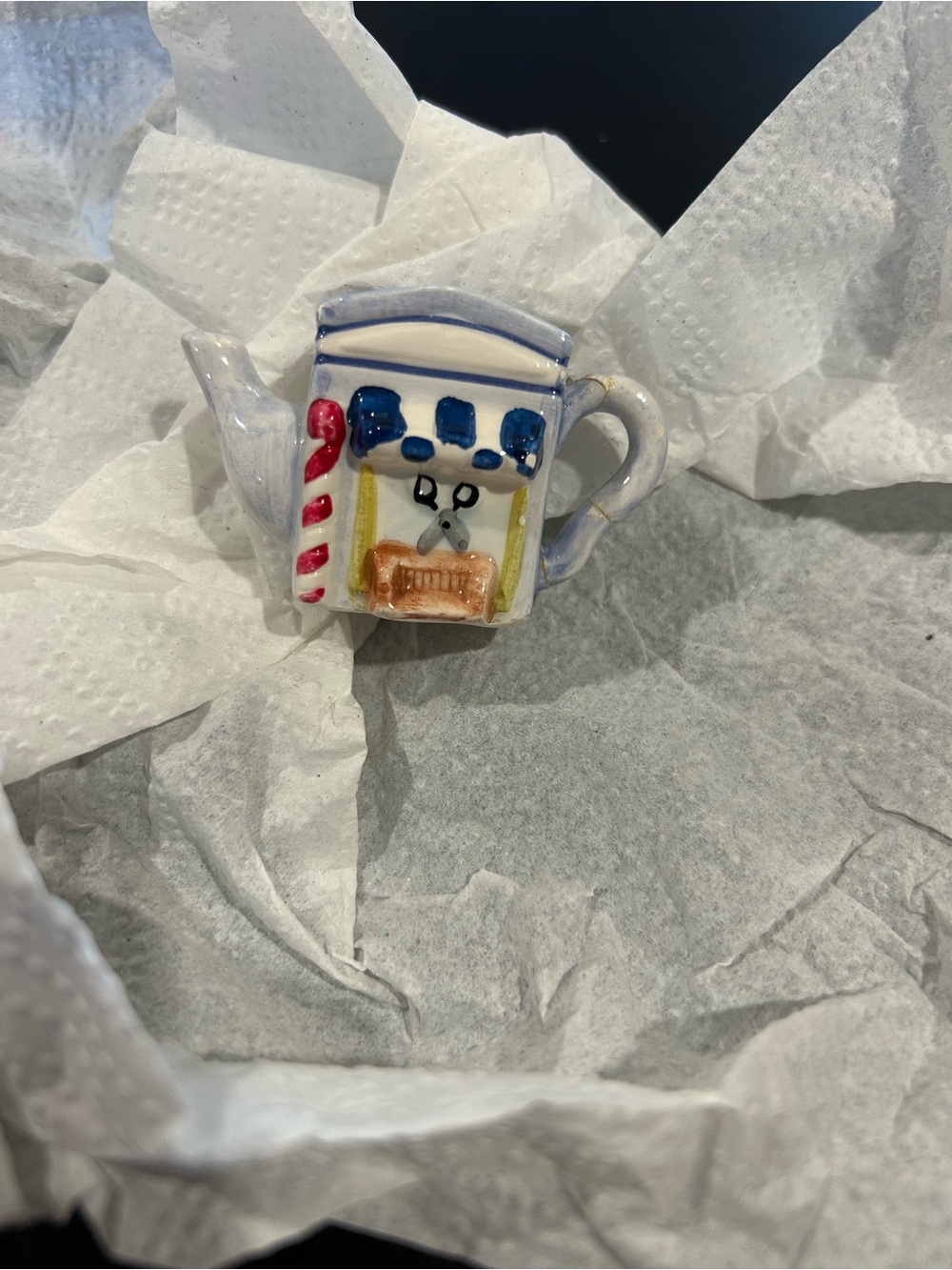 Red Rose Mini Ceramic Teapot Figurine - White with Blue & Red Accents